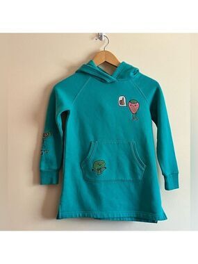 Spotted Zebra brand Kids Hoodie with Fun Patches Fruit Vegetables Teal